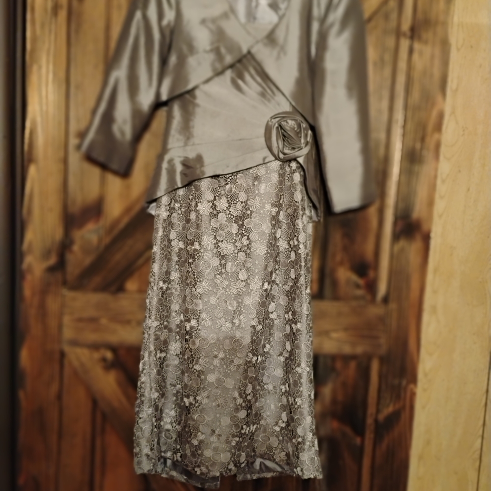 Annabelle Silver Strapless Dress with Floral Detail